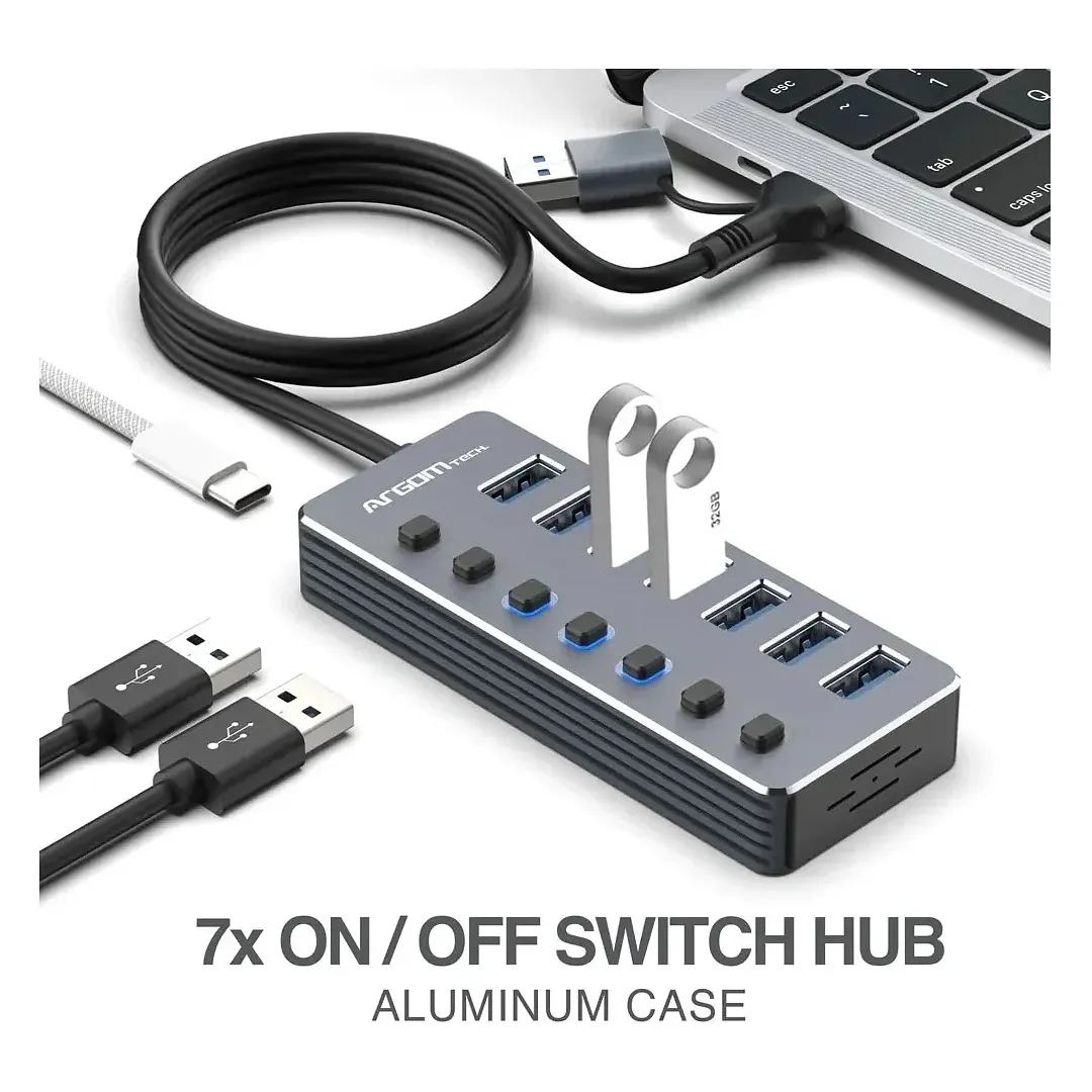 Hubs Usb 3.0 De 7 Puertos Tipo C/usb 2 En 1 Con Interruptor