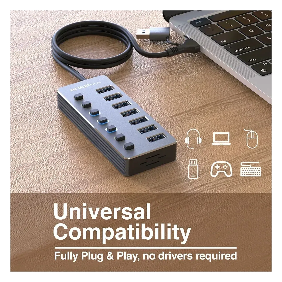 Hubs Usb 3.0 De 7 Puertos Tipo C/usb 2 En 1 Con Interruptor