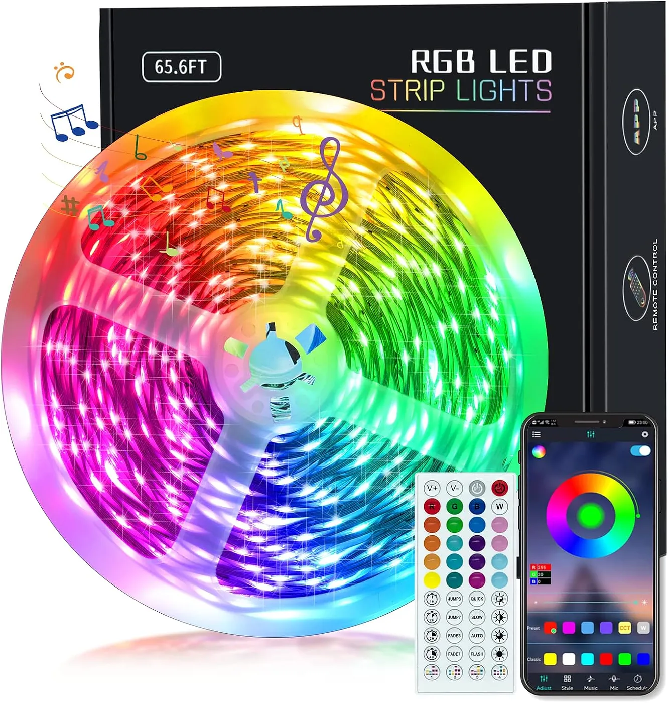Cinta Led Rgb 20 Metros Bluetooth Control Remoto Y Micrófono