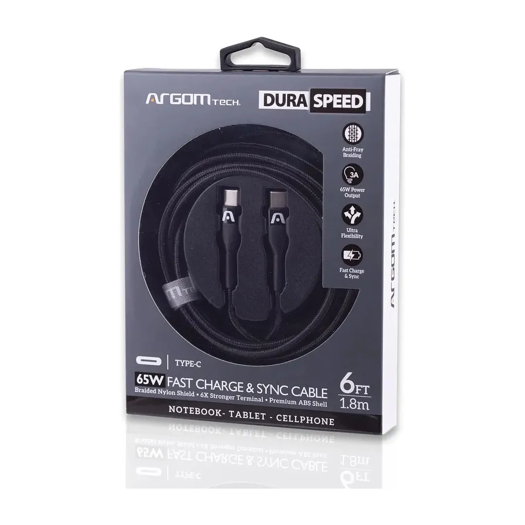 Cable Usb C A Usb C Nailon 65 W 1,8 M Carga Rápida Argomtech