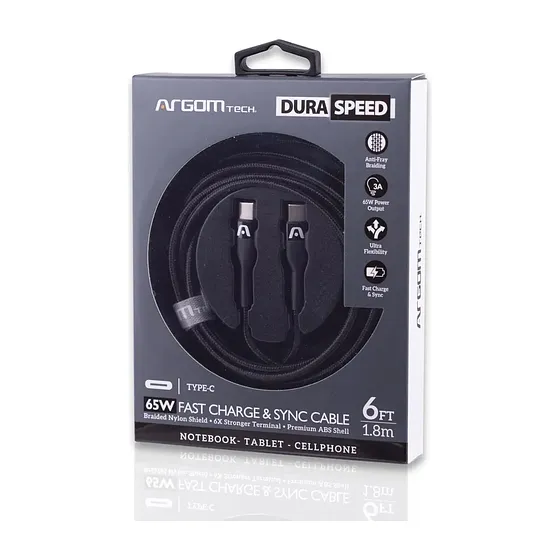 Cable Usb C A Usb C Nailon 65 W 1,8 M Carga Rápida Argomtech
