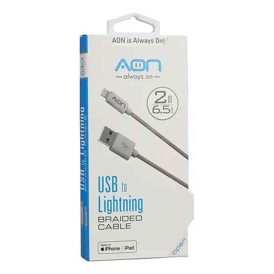 Cable AON USB-Lightning MFI 2M 5V/2.4A (Certficado apple)